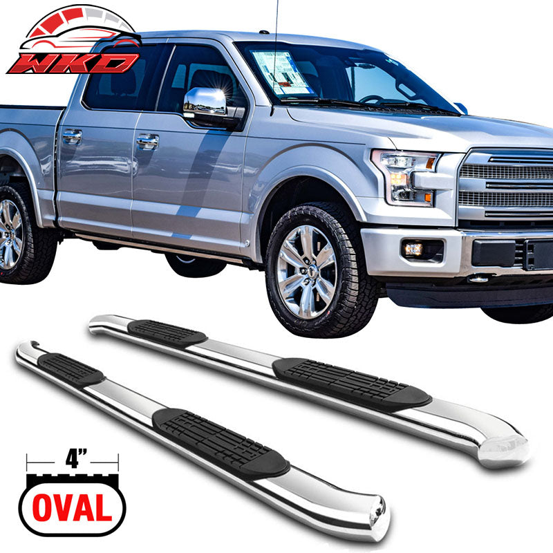 Fits 15-22 F150 Crew Cab 4DR 4 Inch Stainless Steel Side Steps Running Boards