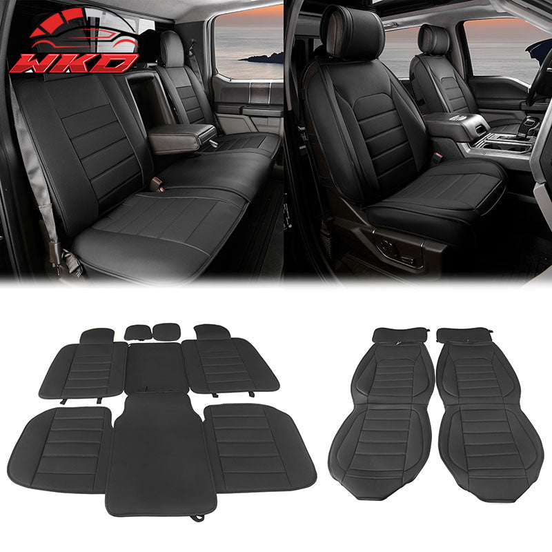 Fits 09-26 Ford F150 Crew Cab Pickup Seat Covers PU Leather 5 Seats Set - Black