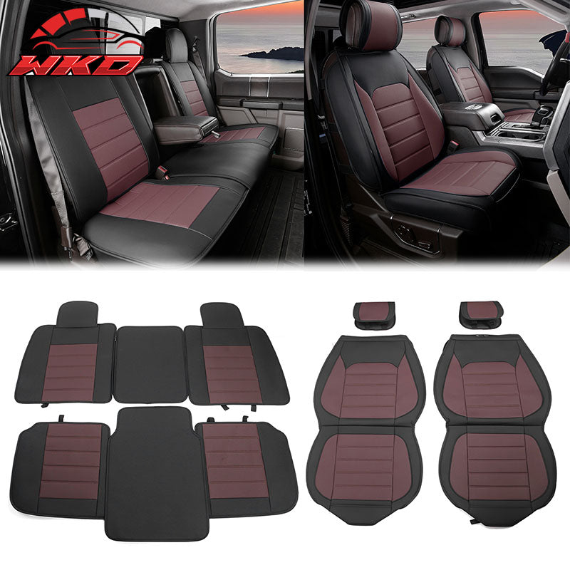 For 09-26 Ford F150 Crew Cab Pickup Seat Covers PU Leather 5 Seats - Black&Brown