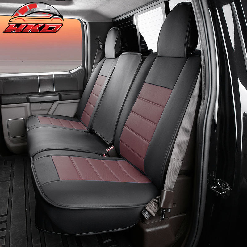 For 09-26 Ford F150 Crew Cab Pickup Seat Covers PU Leather 5 Seats - Black&Brown
