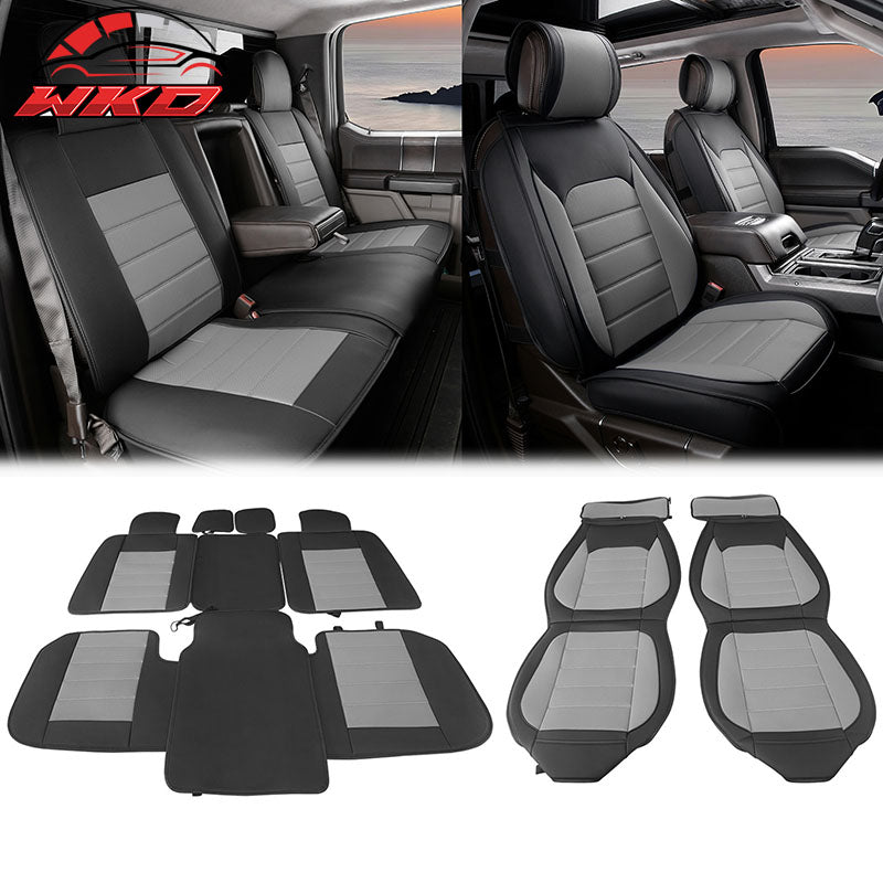 Wholesale 09-26 Ford F150 Crew Cab Pickup Seat Covers PU Leather 5 Seats - Black&Gray