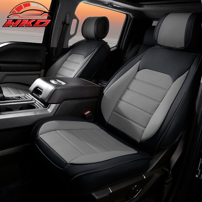 Fits 09-26 Ford F150 Crew Cab Pickup Seat Covers PU Leather 5 Seats - Black&Gray
