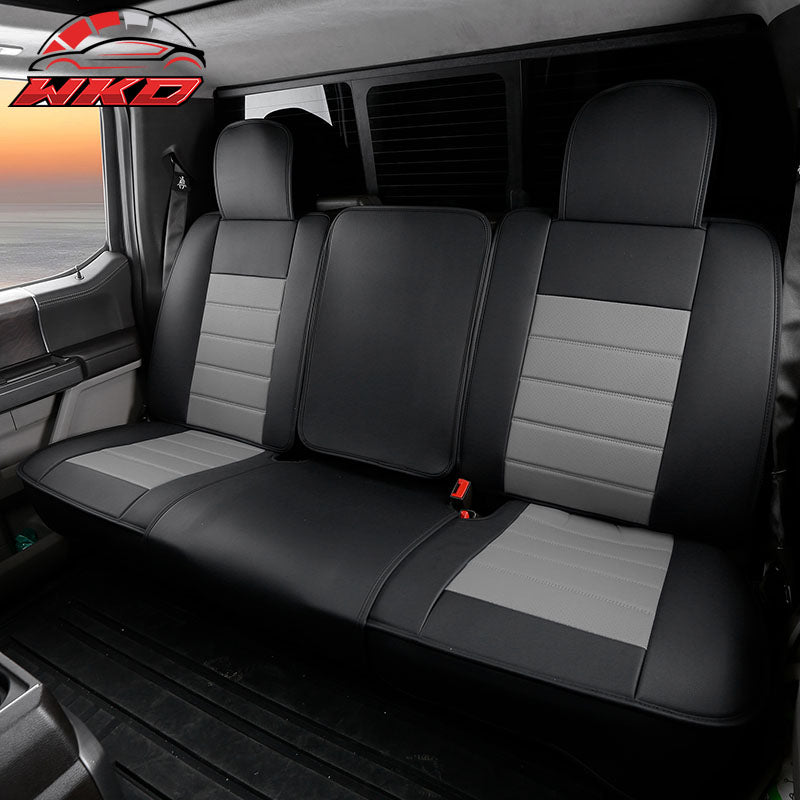 Fits 09-26 Ford F150 Crew Cab Pickup Seat Covers PU Leather 5 Seats - Black&Gray