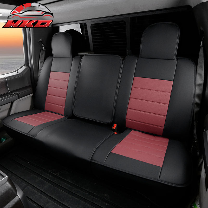 Fits 09-26 Ford F150 Crew Cab Pickup Seat Covers PU Leather 5 Seats - Black&Red