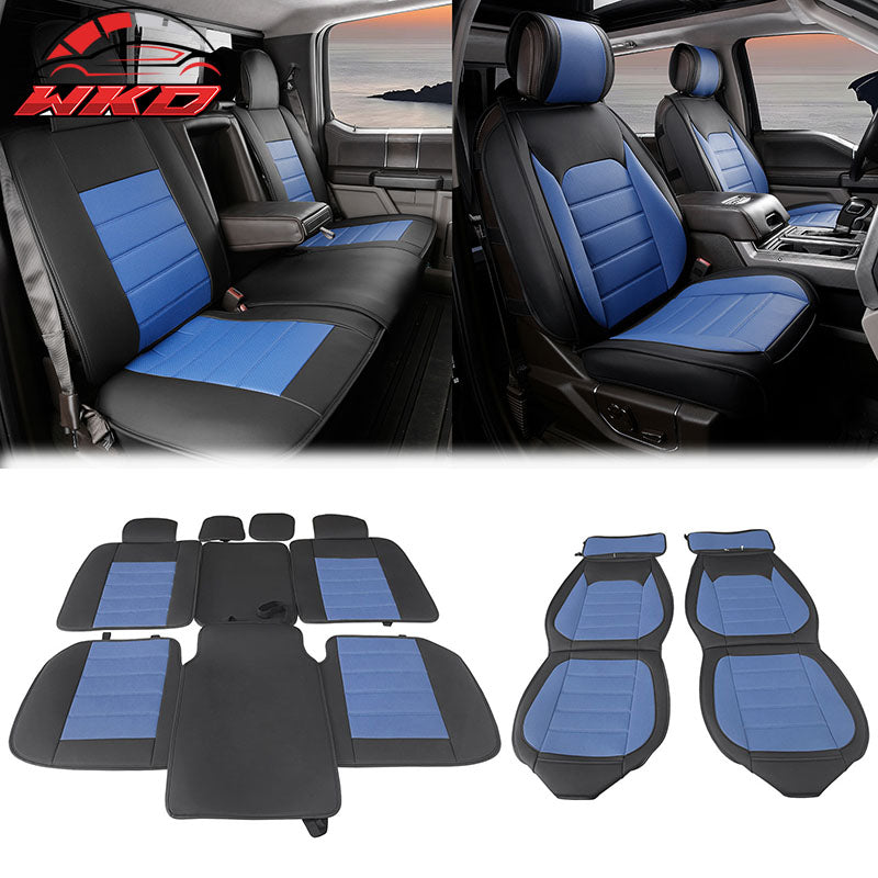 Wholesale 09-26 Wholesaled F150 Crew Cab Pickup Seat Covers PU Leather 5 Seats - Black&Blue