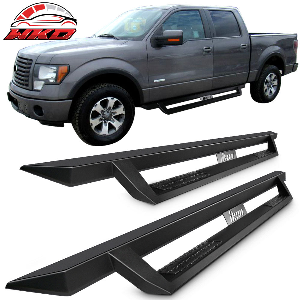 Fits 09-14 Ford F150 Crew Cab IKON V1 Style Running Boards Side Step Bar Black