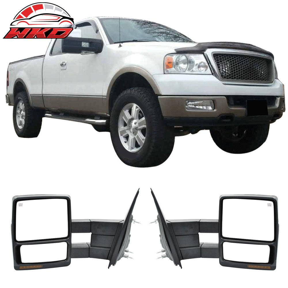 Fits 09-14 F150 Towing Mirrors Power Heated Turn Signal Puddle Light Pair Chrome