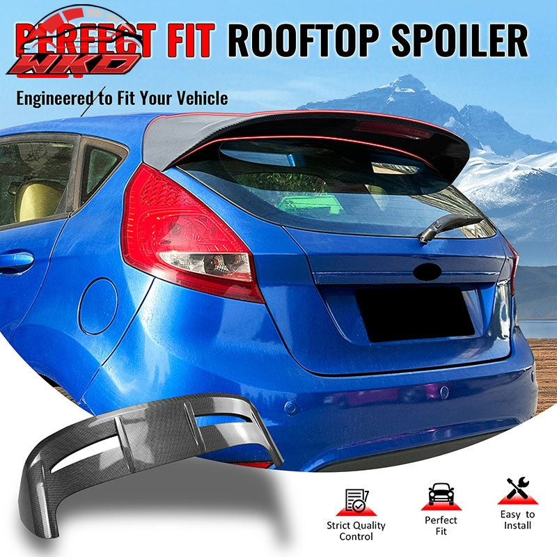 Fits 11-19 Ford Fiesta Hatchback ST Style Rear Roof Spoiler Carbon Fiber Print