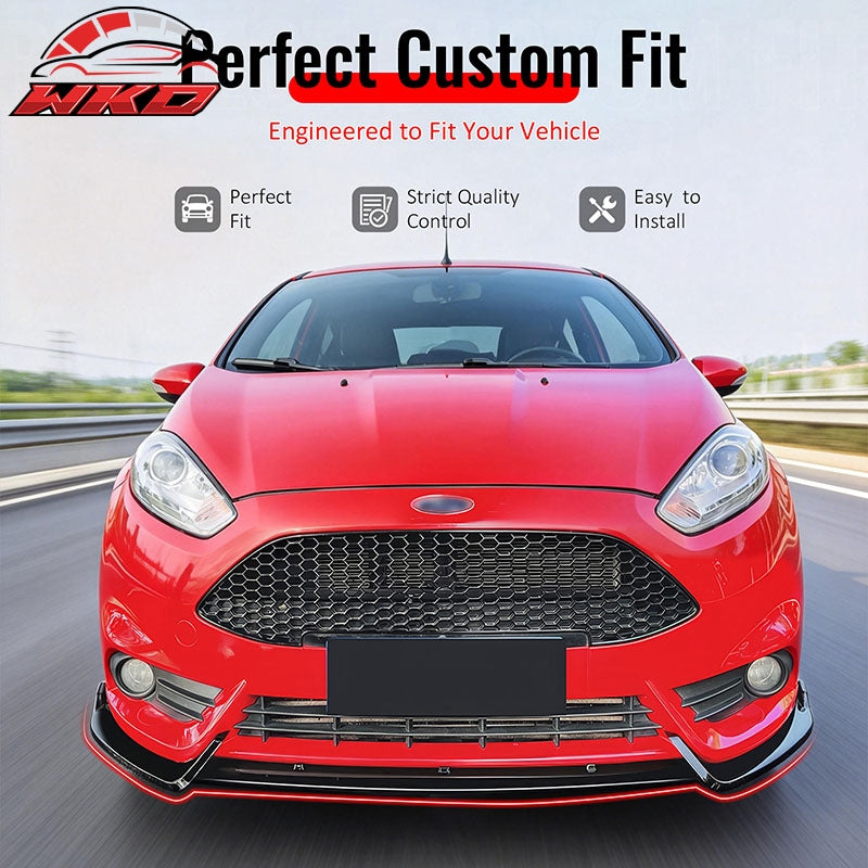 Fits 14-19 Ford Fiesta ST & ST Line IKON Style Front Bumper Lip Gloss Black 3PCS