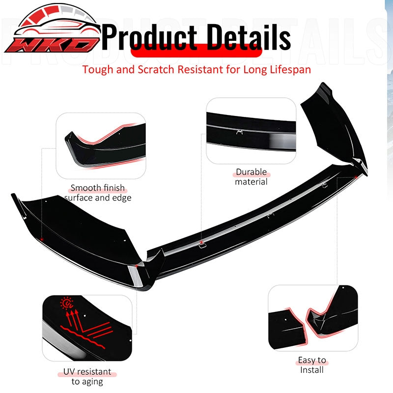 Fits 14-19 Ford Fiesta ST & ST Line IKON Style Front Bumper Lip Gloss Black 3PCS