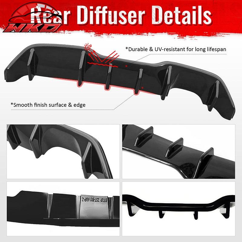 Fits 14-19 Ford Fiesta ST & ST Line IKON Style Rear Bumper Diffuser Gloss Black