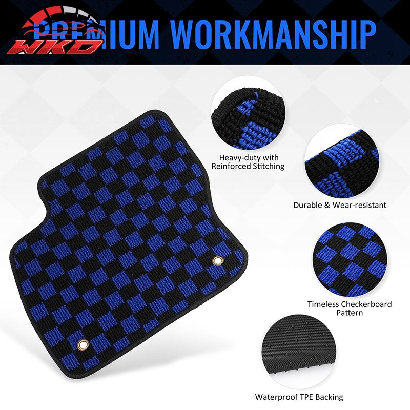 Fits 12-18 Ford Focus Anti-slip Floor Mats Checkered Carpets Black Blue Plaid