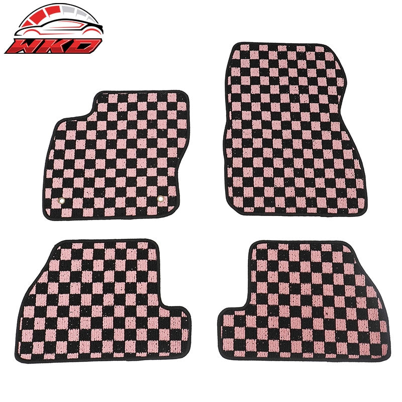Wholesale 12-18 Ford Focus Anti-slip Floor Mats Checkered Carpets Black Pink Plaid