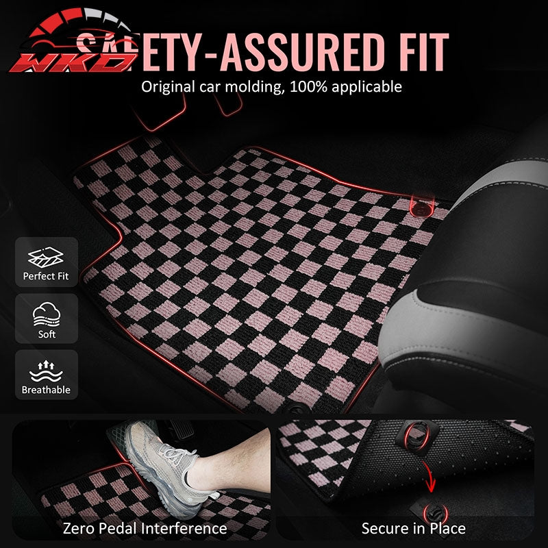 Fits 12-18 Ford Focus Anti-slip Floor Mats Checkered Carpets Black Pink Plaid