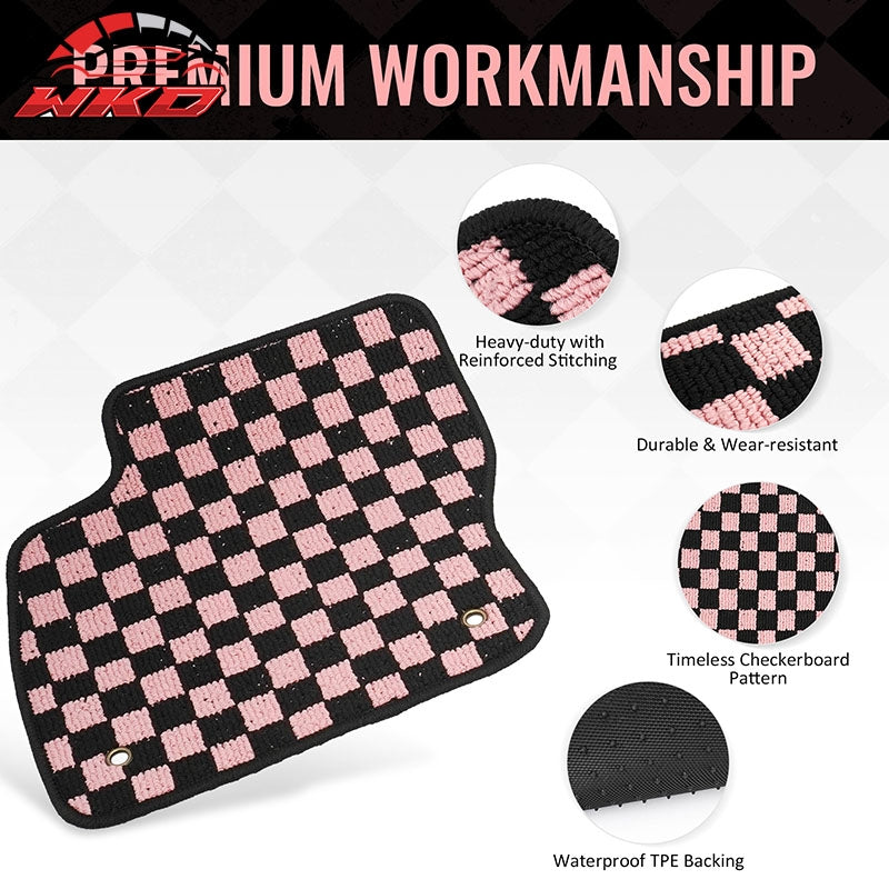 Fits 12-18 Ford Focus Anti-slip Floor Mats Checkered Carpets Black Pink Plaid