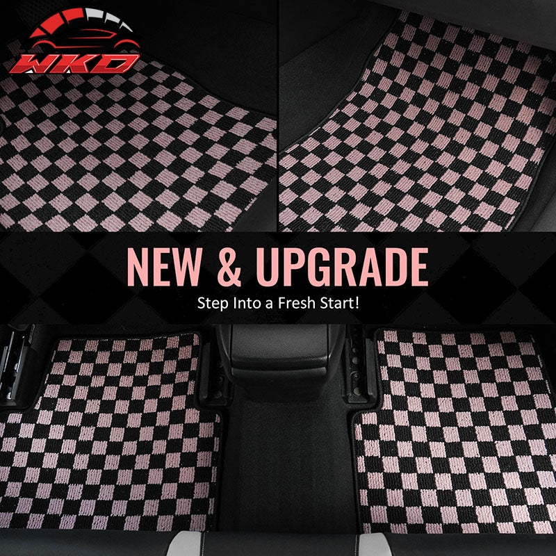 Fits 12-18 Ford Focus Anti-slip Floor Mats Checkered Carpets Black Pink Plaid