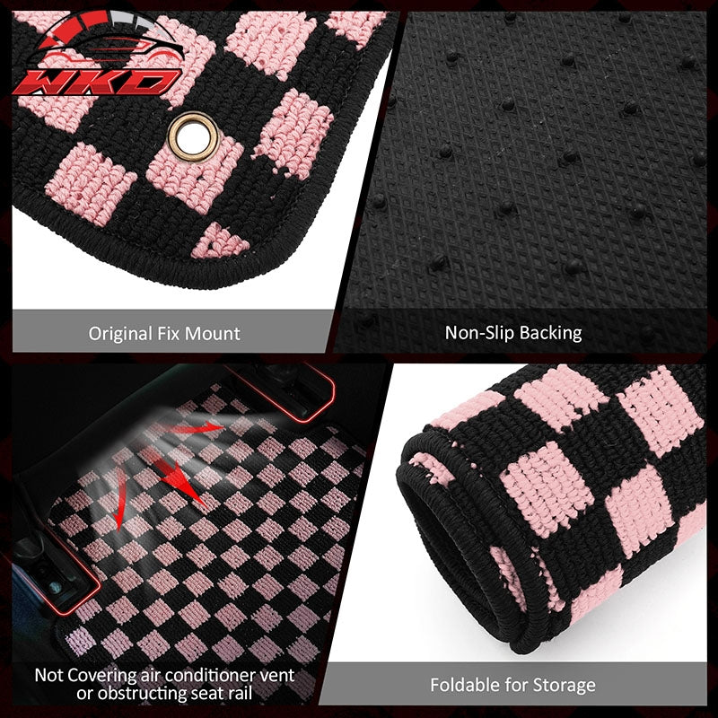 Fits 12-18 Ford Focus Anti-slip Floor Mats Checkered Carpets Black Pink Plaid