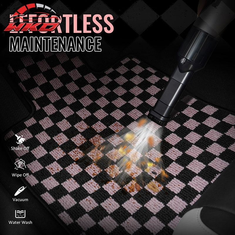 Fits 12-18 Ford Focus Anti-slip Floor Mats Checkered Carpets Black Pink Plaid