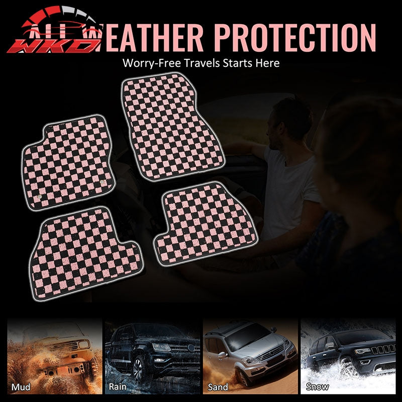 Fits 12-18 Ford Focus Anti-slip Floor Mats Checkered Carpets Black Pink Plaid