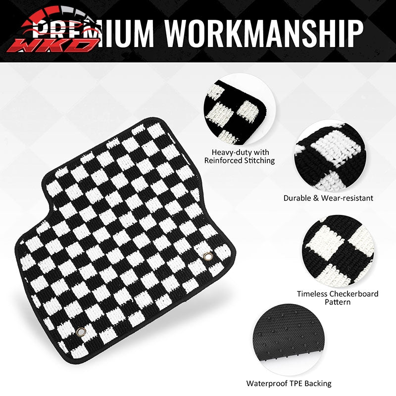 Fits 12-18 Ford Focus Anti-slip Floor Mats Checkered Carpets Black White Plaid