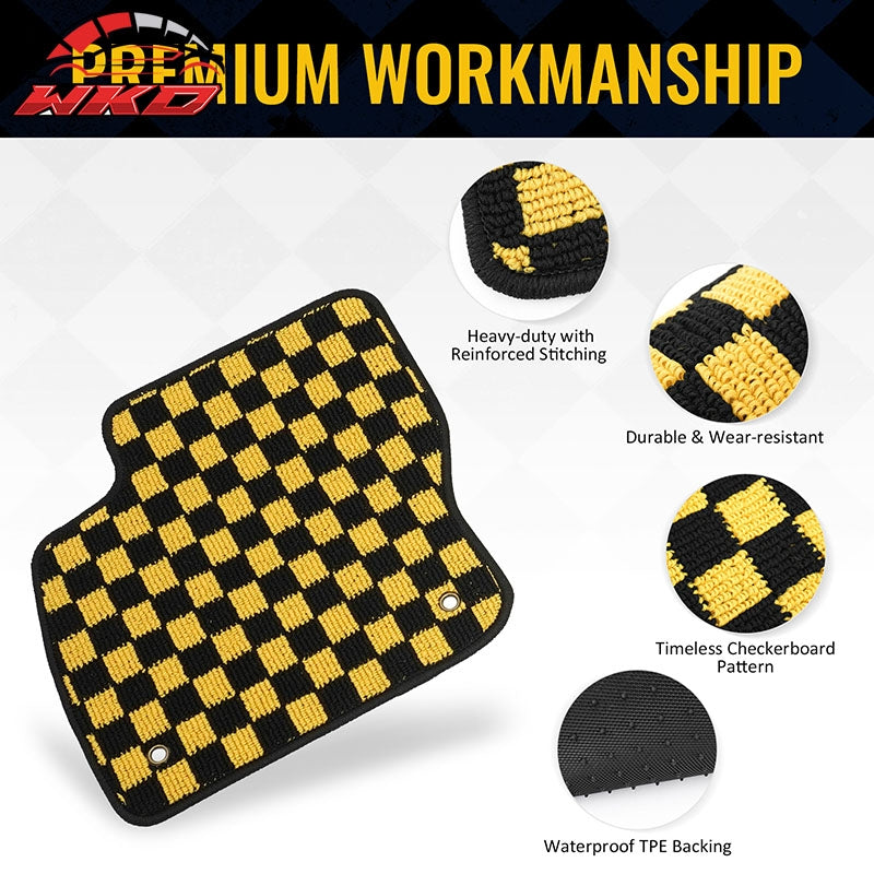 Fits 12-18 Ford Focus Anti-slip Floor Mats Checkered Carpets Black Yellow Plaid