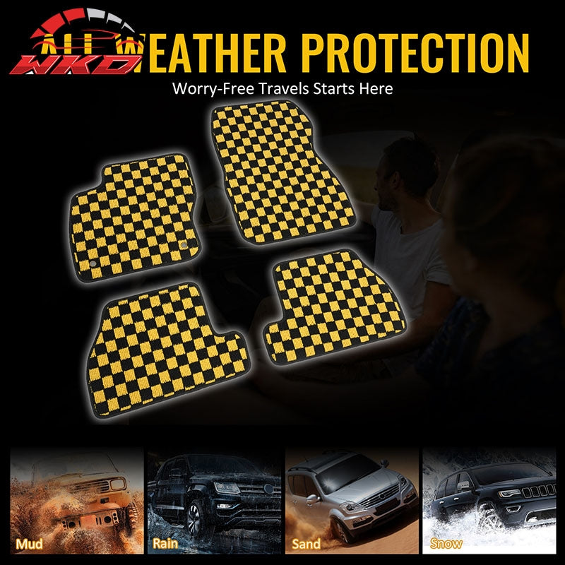 Fits 12-18 Ford Focus Anti-slip Floor Mats Checkered Carpets Black Yellow Plaid