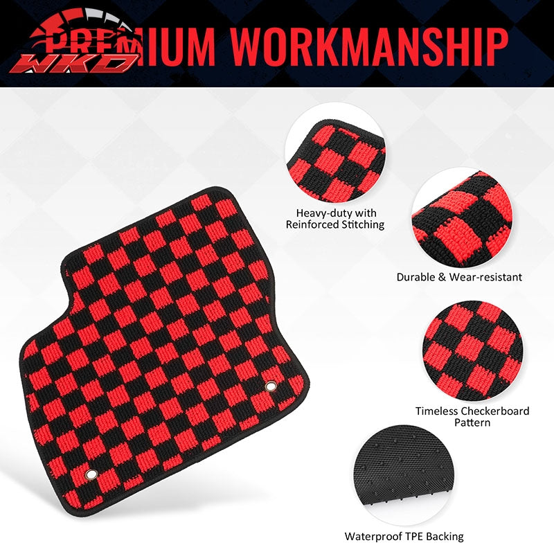 Fits 12-18 Ford Focus Car Anti-slip Floor Mats Checkered Carpets Black Red Plaid