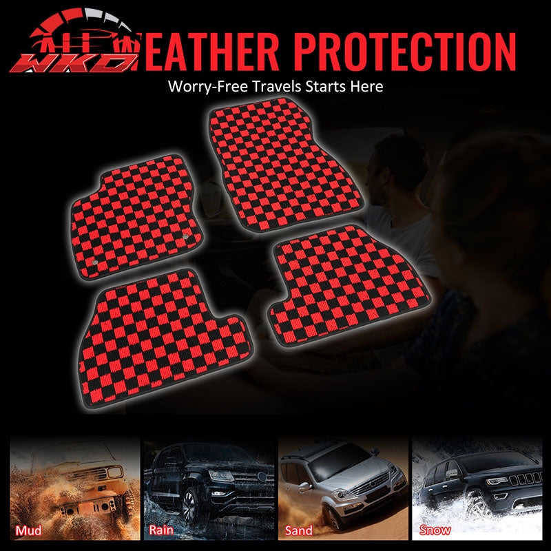 Fits 12-18 Ford Focus Car Anti-slip Floor Mats Checkered Carpets Black Red Plaid