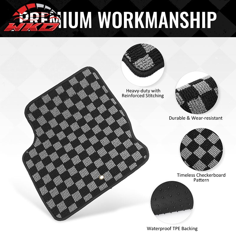 Fits 00-07 Ford Focus Floor Mats Non-Slip Carpets Checkered Black Gray Plaid