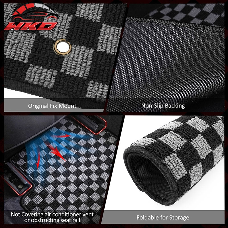 Fits 00-07 Ford Focus Floor Mats Non-Slip Carpets Checkered Black Gray Plaid