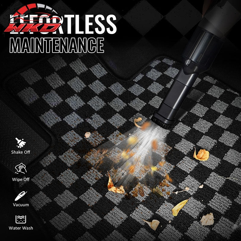 Fits 00-07 Ford Focus Floor Mats Non-Slip Carpets Checkered Black Gray Plaid