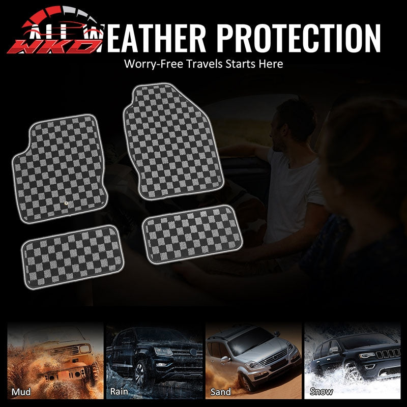 Fits 00-07 Ford Focus Floor Mats Non-Slip Carpets Checkered Black Gray Plaid