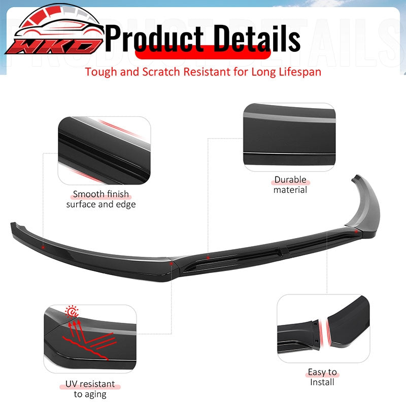 Wholesale 15-18 Ford Focus IKON Style Front Bumper Lip Spoiler Gloss Black PP 3PCS - Wikond Auto