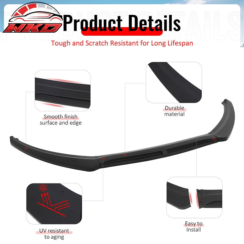 Fits 15-18 Ford Focus IKON Style Front Bumper Lip Spoiler Matte Black PP 3PCS