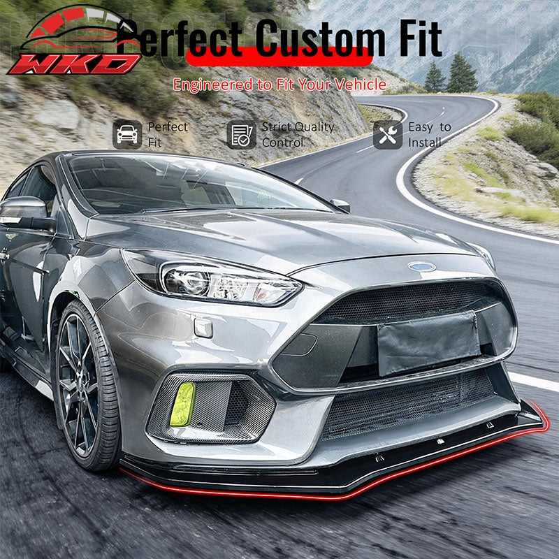Fits 16-18 Ford Focus RS IKON Style Front Bumper Lip Spoiler Gloss Black 3PCS