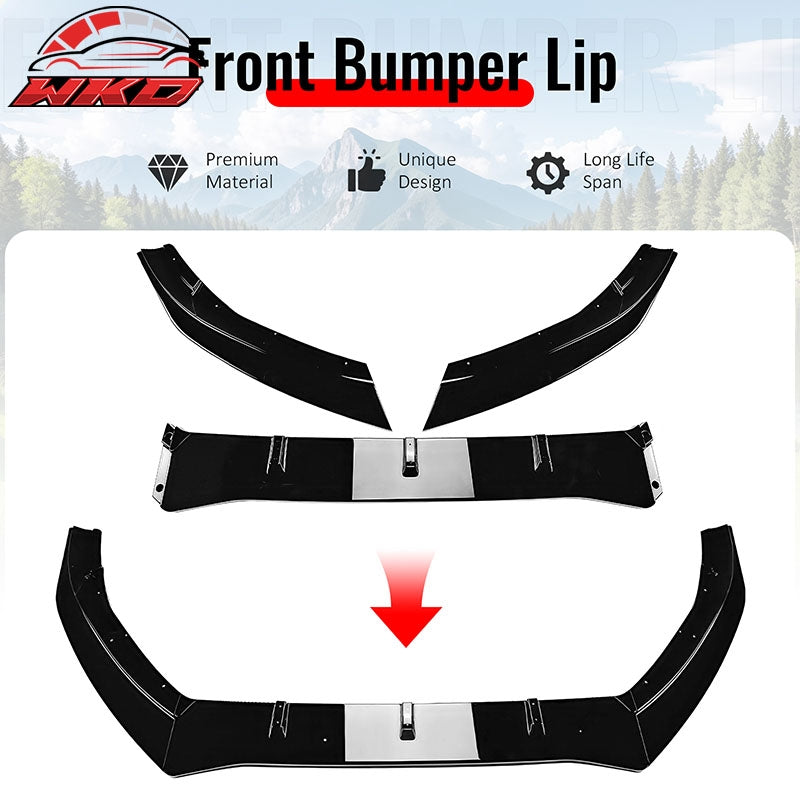 Fits 16-18 Ford Focus RS IKON Style Front Bumper Lip Spoiler Gloss Black 3PCS