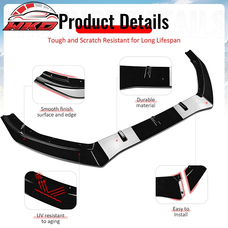 Fits 16-18 Ford Focus RS IKON Style Front Bumper Lip Spoiler Gloss Black 3PCS