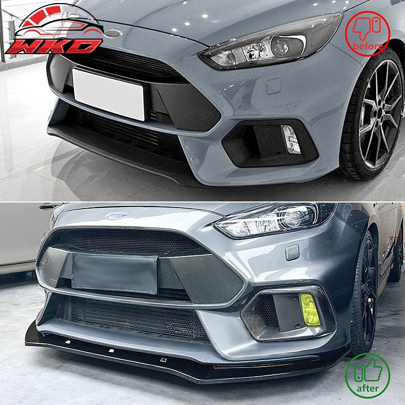 Fits 16-18 Ford Focus RS IKON Style Front Bumper Lip Spoiler Gloss Black 3PCS