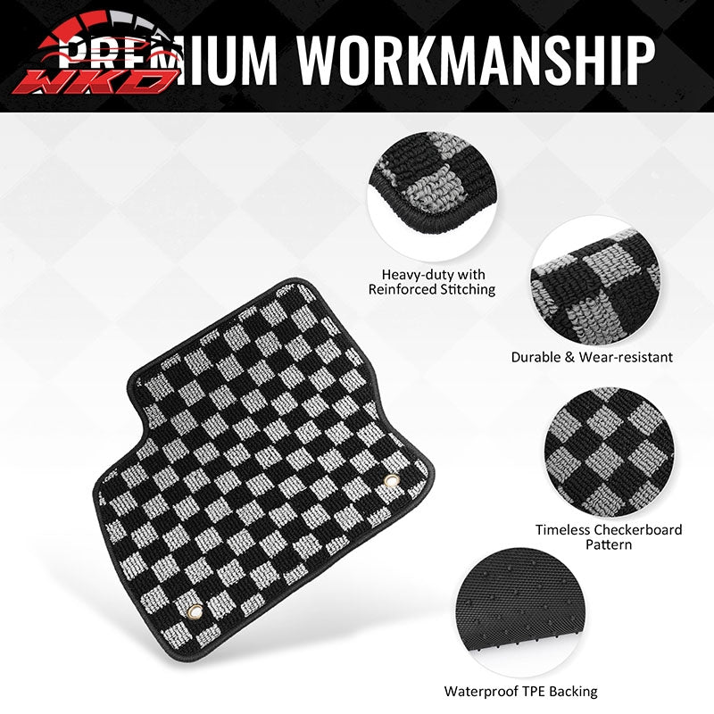 For 12-18 Ford Focus Sedan Floor Mats Non-Slip Carpet Checkered Black Gray Plaid