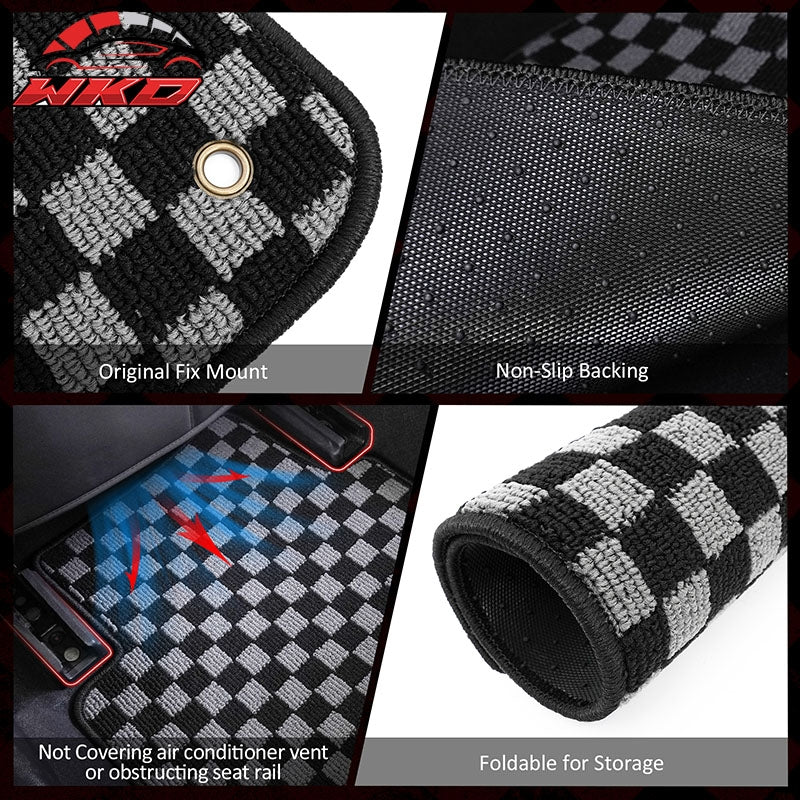 For 12-18 Ford Focus Sedan Floor Mats Non-Slip Carpet Checkered Black Gray Plaid