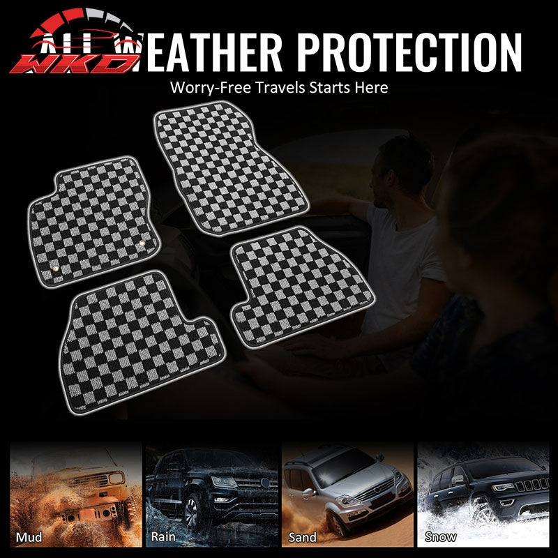 For 12-18 Ford Focus Sedan Floor Mats Non-Slip Carpet Checkered Black Gray Plaid