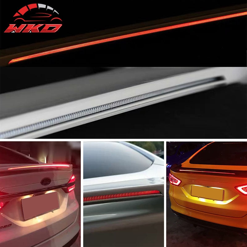 Fits 13-20 Ford Fusion Trunk Spoiler Gloss Black ABS Rear Tail Wing w/ Long LED
