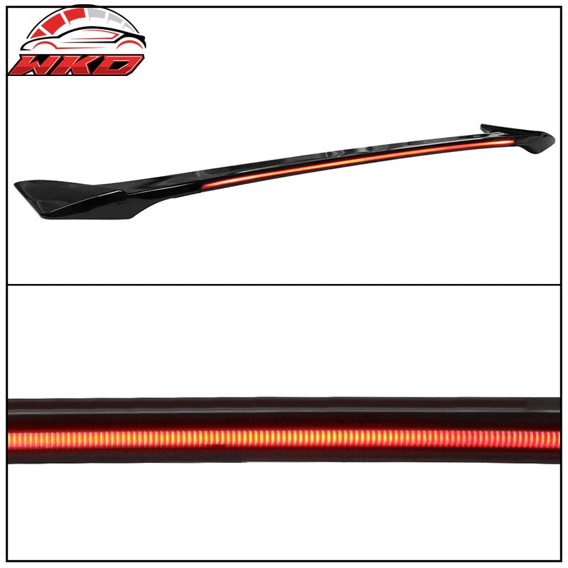 Fits 13-20 Ford Fusion Trunk Spoiler Gloss Black ABS Rear Tail Wing w/ Long LED