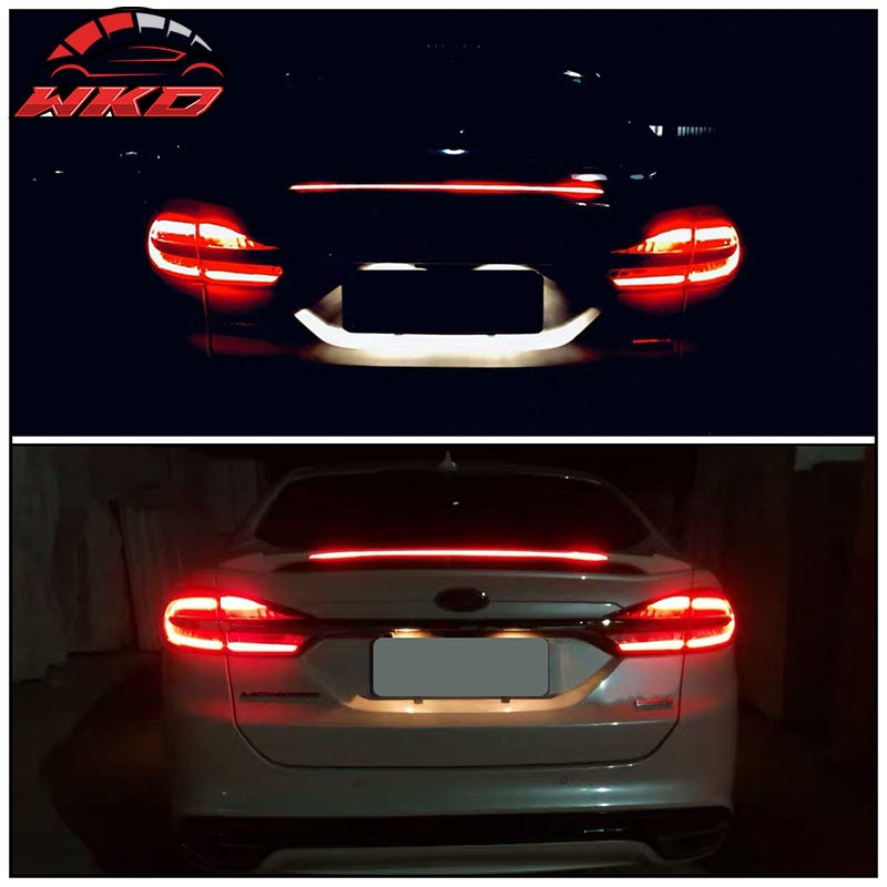 Fits 13-20 Ford Fusion Trunk Spoiler Gloss Black ABS Rear Tail Wing w/ Long LED