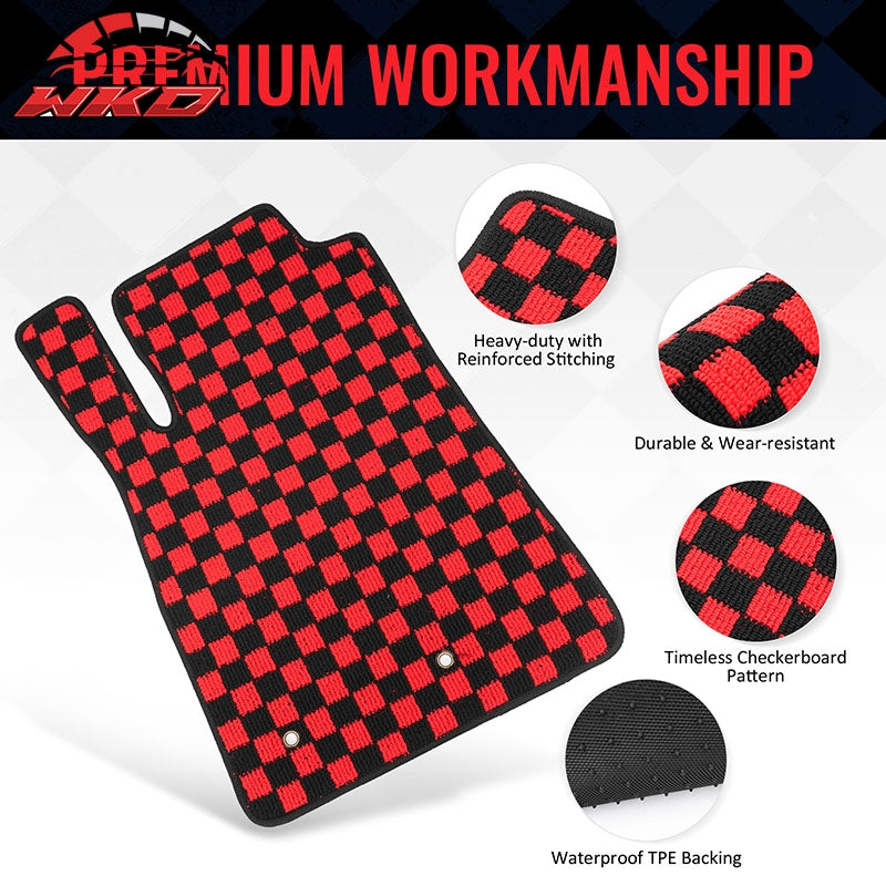 Fits 05-09 Ford Mustang Anti-slip Floor Mats Checkered Carpets Black Red Plaid