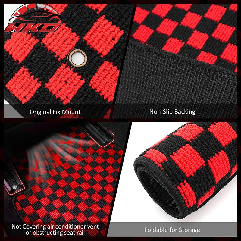 Fits 05-09 Ford Mustang Anti-slip Floor Mats Checkered Carpets Black Red Plaid