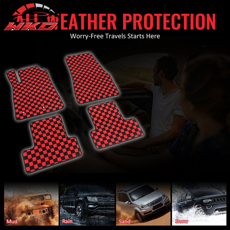 Fits 05-09 Ford Mustang Anti-slip Floor Mats Checkered Carpets Black Red Plaid