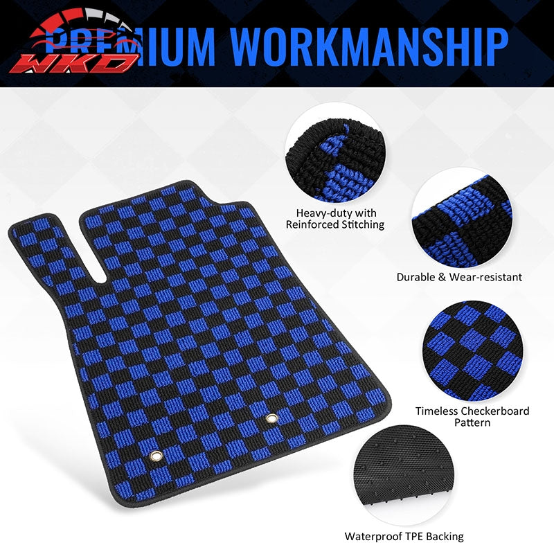Fits 05-09 Ford Mustang Anti-slip Floor Mats Checkered Carpets Black Blue Plaid