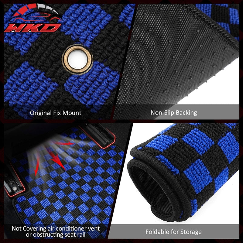 Fits 05-09 Ford Mustang Anti-slip Floor Mats Checkered Carpets Black Blue Plaid