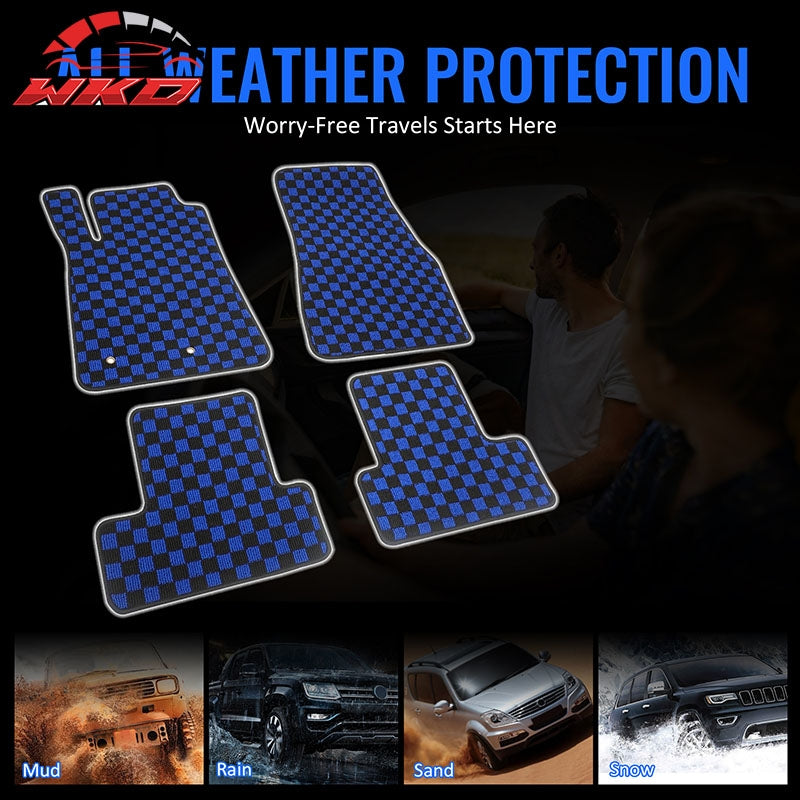 Fits 05-09 Ford Mustang Anti-slip Floor Mats Checkered Carpets Black Blue Plaid